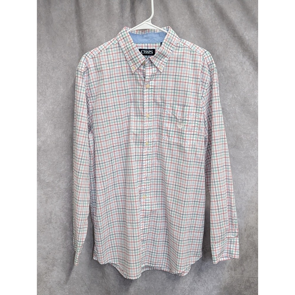 Chaps Mens Large Easy Care Button Down Shirt Multi‎ Color Check Plaid C48
